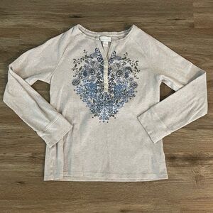Charter Club Cream and Blue Floral Blouse